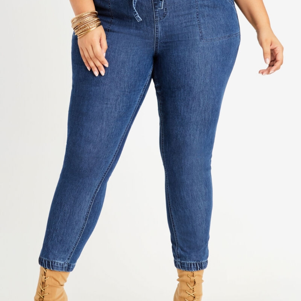 DRAWSTRING MID RISE DENIM JOGGER